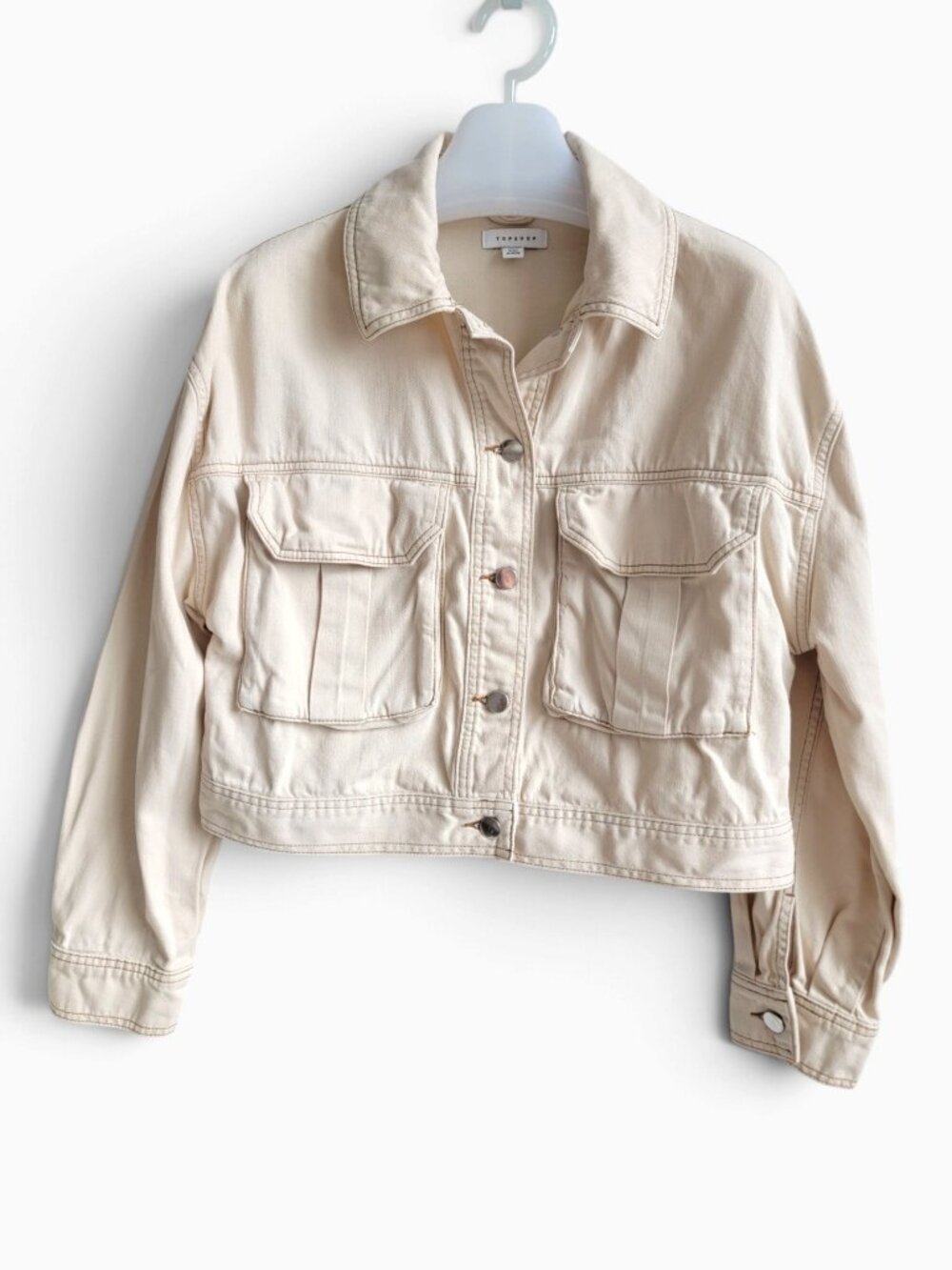 Topshop Ecru Cropped Utility Jacket S Oversized Boxy Workwear Bomber